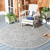 Courtyard Collection Area Rug - 7'1 Round, Grey & Navy, Non-Shedding & Easy Care, Indoor/Outdoor & Washable-Ideal for Patio, Backyard, Mudroom (CY8680-36812)
