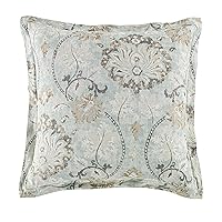 HiEnd Accents Dalia Euro Sham Pillow Cover 27x27 inch, Light Blue, Floral Linen Luxury Bedding, Traditional Modern Western Victorian Style
