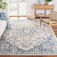 SAFAVIEH Madison Collection Area Rug - 8' x 10', Ivory & Grey, Boho Chic Medallion Distressed Design, Non-Shedding & Easy Care, Ideal for High Traffic Areas in Living Room, Bedroom (MAD473C)