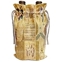 3dRose PS Vintage - Vintage Gold Collage of Art with Apricots and You Are My Sunshine - Wine Bag (wbg_79374_1)