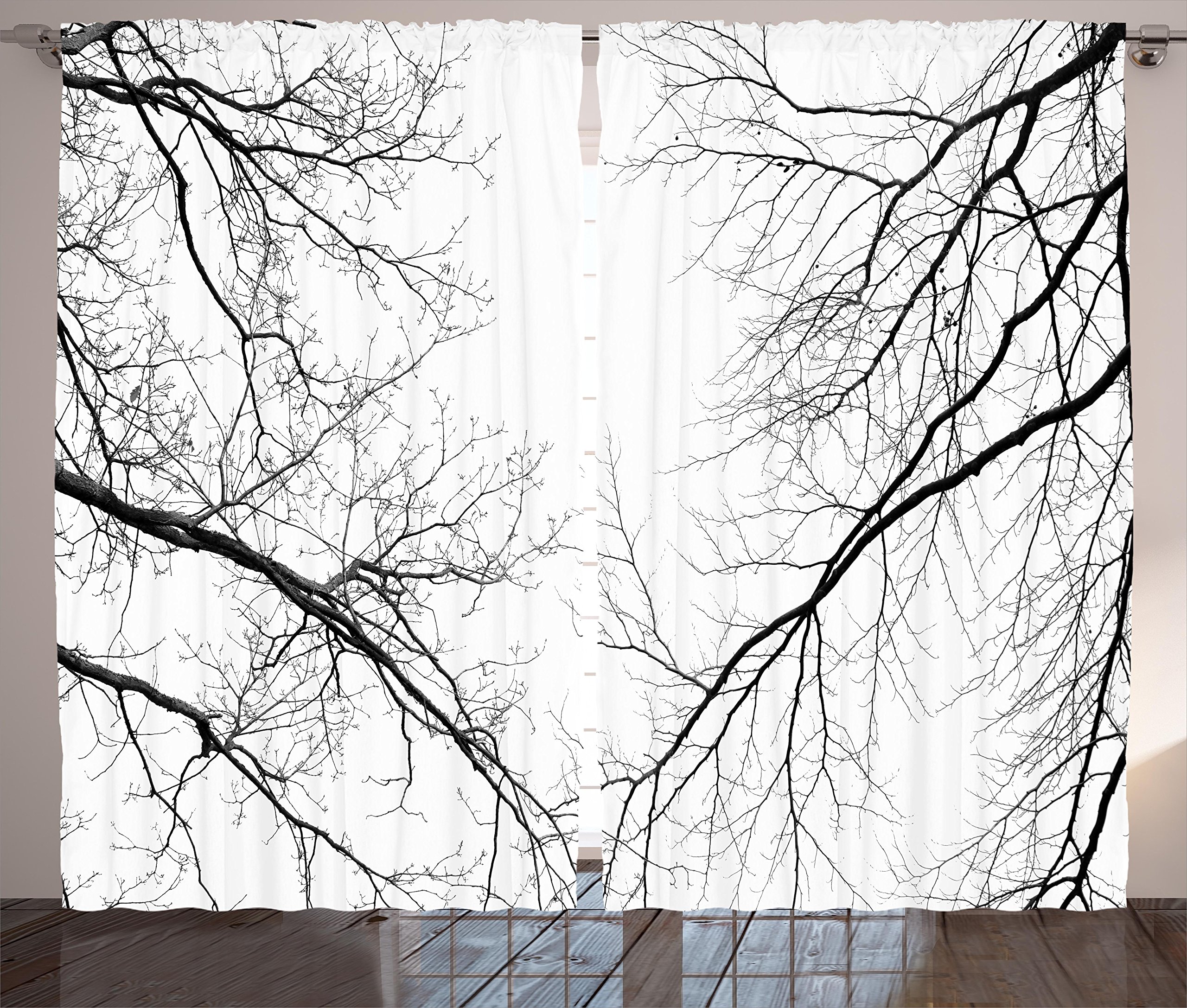 Ambesonne Forest Curtains, Trees Branches Leafless Spooky Scary Image in a Gloomy Air Sky Scene Image, Living Room Bedroom Window Drapes 2 Panel Se...
