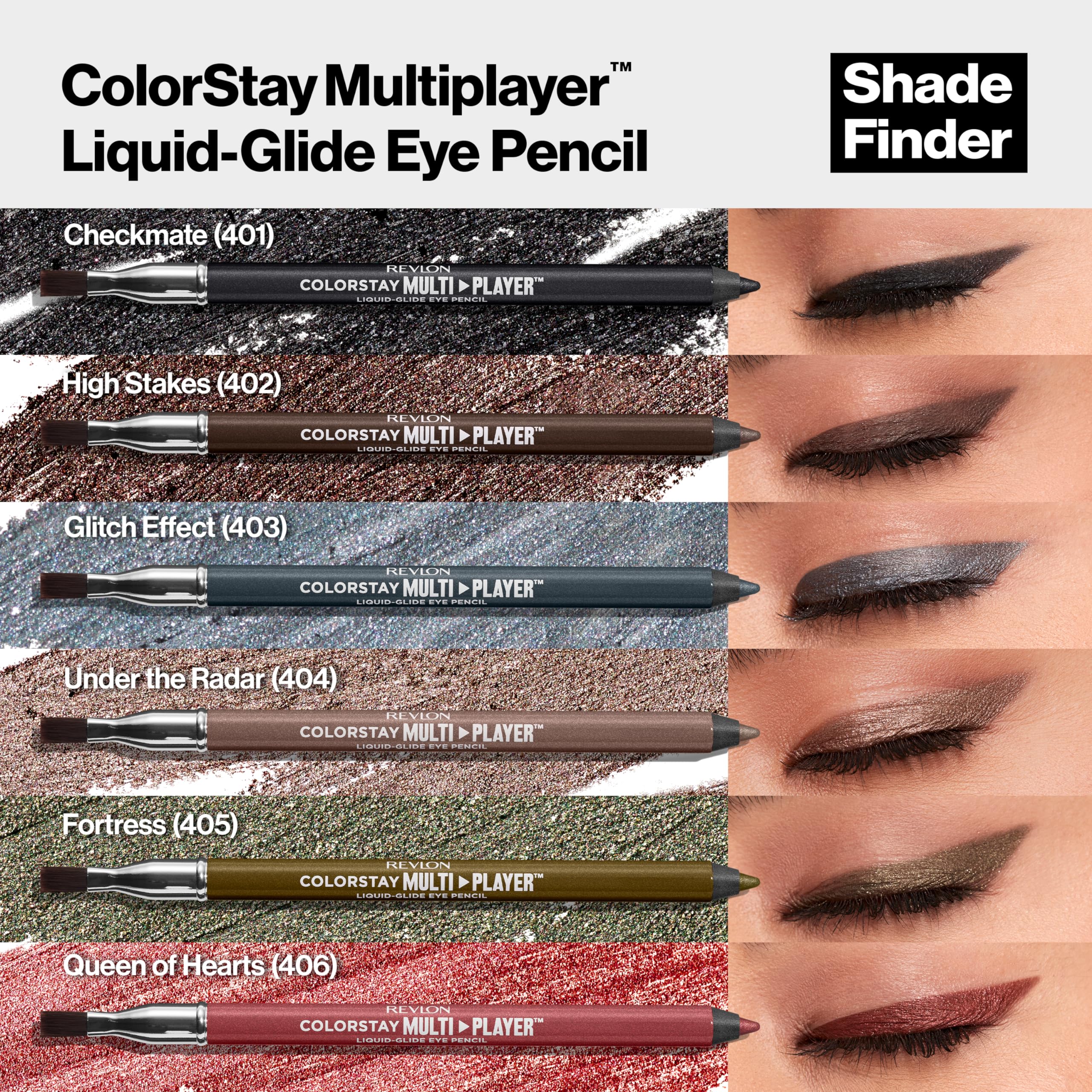 REVLON ColorStay Multiplayer Liquid-Glide Eye Pencil, Multi-Use Eye Makeup With Blending Brush, Blends Then Sets, Creamy Texture, Waterproof, Smudge-proof, Longwearing, 402 High Stakes, 0.03 oz