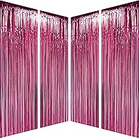 Burgundy Bachelorette Party Tinsel Foil Fringe Curtains - Wedding Bridal Shower Women Birthday Graduation Valentines Mothers Day Party Photo Booth Props Backdrops Decorations, 4pc
