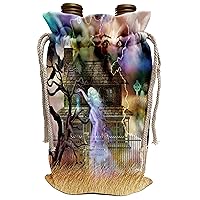 3dRose Dream Essence Designs Halloween - A spooky collage of an old haunted house, ghost, graveyard, black cat and more - Wine Bag (wbg_11653_1)