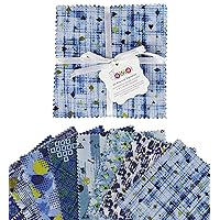 Soimoi Asian Theme Print Precut 5-inch Cotton Fabric Quilting Squares Charm Pack DIY Patchwork Sewing Craft- Blue