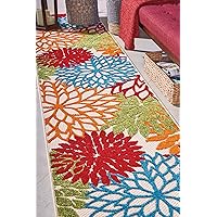 Nourison Aloha Indoor/Outdoor Green 2'3'' x 10' Area--Rug, Tropical, Botanical, Easy--Cleaning, Non Shedding, Bed Room, Living Room, Dining Room, Deck, Backyard, Patio (2x10)