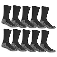 Fruit of the Loom Mens Essential 6 Pack Casual Crew Socks | Arch Support | Black & White