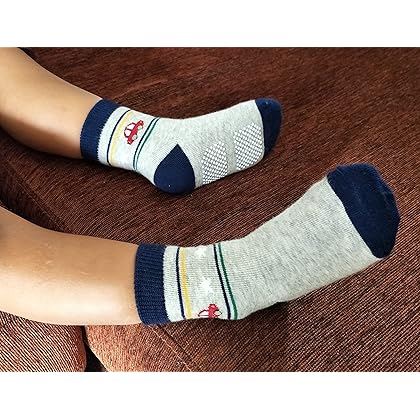 RATIVE Non Skid Anti Slip Crew Socks With Grips For Baby Infant Toddlers Kids Boys