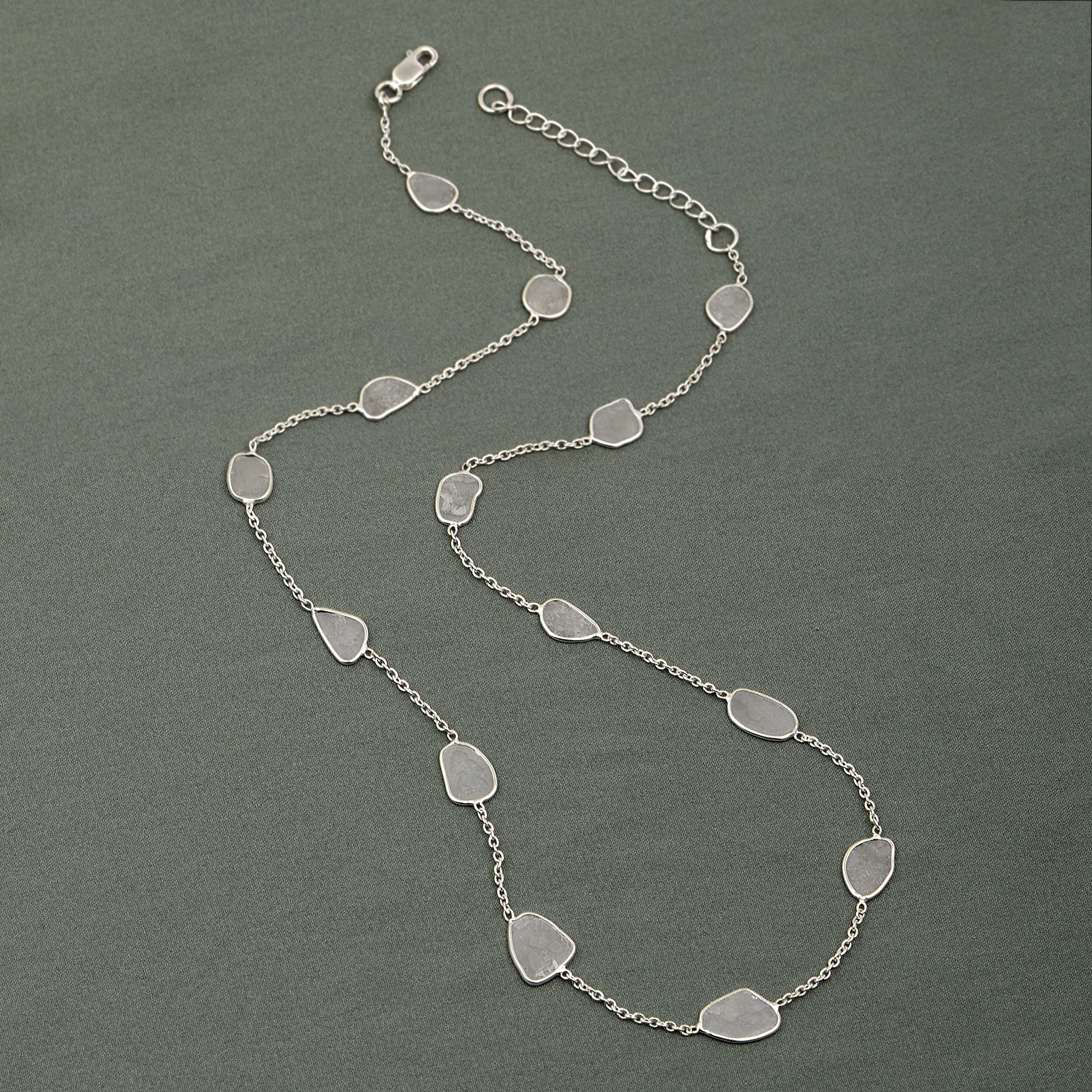 MOONEYE 4.00 CTW Natural Diamond Polki Chain Necklace 925 Sterling Silver Platinum Plated Everyday Slice Diamond Jewelry