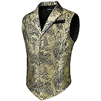 HISDERN Mens Shiny Paisley Suit Vest Victorian Steampunk Gothic Waistcoat for Men Wedding Party Suit or Tuxedo