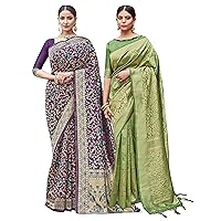 Elina fashion Pack of Two Sarees for Women Banarasi Art Silk Woven Saree || Indian Diwali Ethnic Wedding Gift Sari Combo
