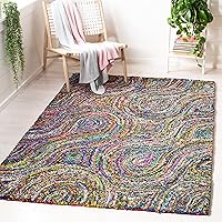 SAFAVIEH Nantucket Collection Area Rug - 8' x 10', Multi, Handmade Boho Abstract Burst Cotton, Ideal for High Traffic Areas in Living Room, Bedroom (NAN437A)