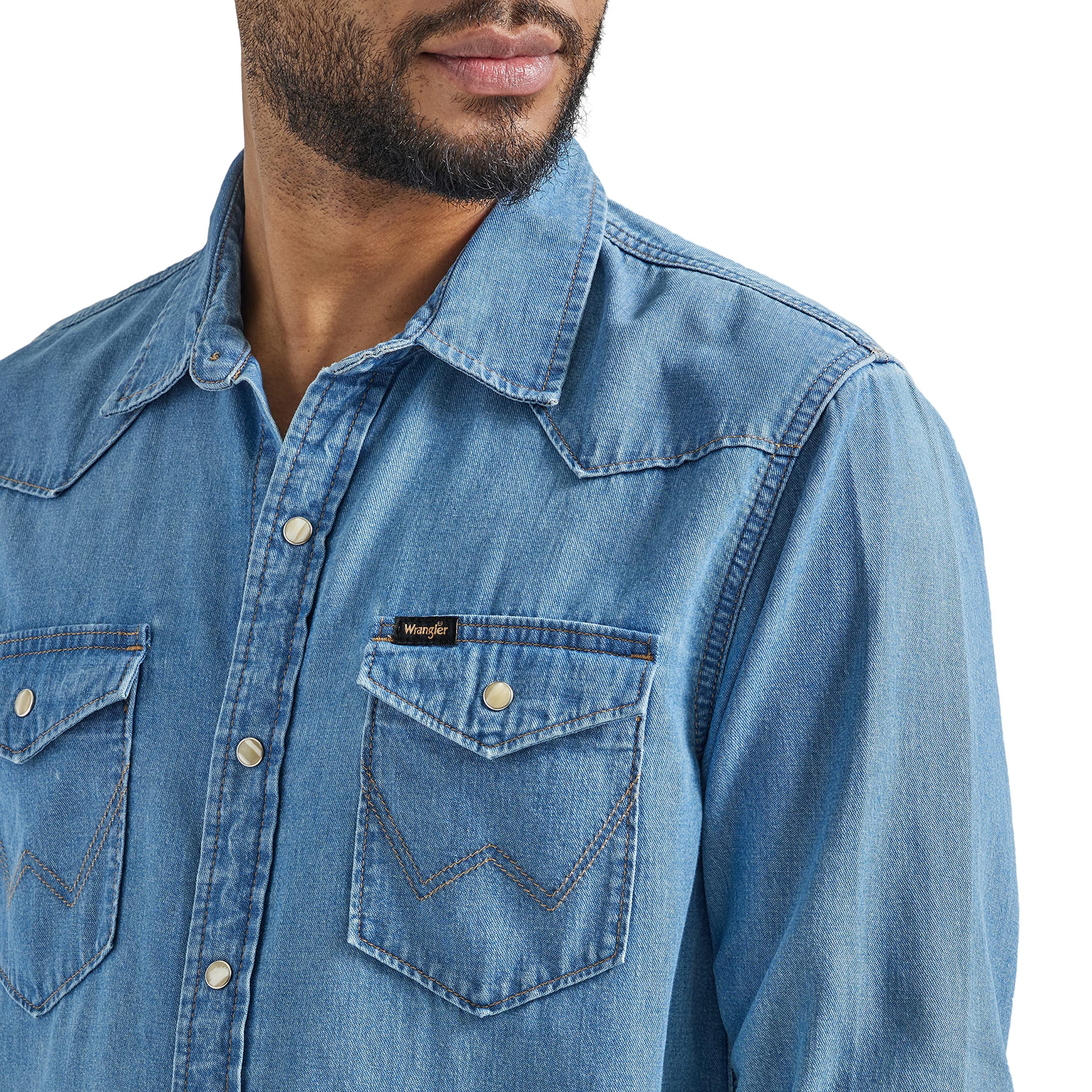 Wrangler Men's Iconic Denim Regular Fit Snap Shirt