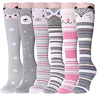 3-12 Years Girls Knee High Socks Kids Cartoon Animal Warm Cotton Long Tall Boot Socks 6 Pairs