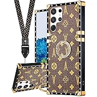 Loheckle for Samsung Galaxy S23 Ultra Case for Women, Designer Square Cases for Samsung S23 Ultra Case with Ring Stand Holder and Lanyard, Stylish Tower Luxury Cover for Galaxy S23 Ultra 6.8 Inch