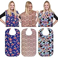 RMS 3 Pack Adult Bib Washable Reusable Waterproof Clothing Protector with Optional Crumb Catcher and Vinyl Backing 34
