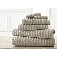 Luxury Spa Collection | 6-Piece Ultra Soft Quick-Dry 550GSM 100% Combed Cotton Wavy Towel Set [Grey]