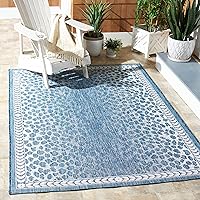 SAFAVIEH Courtyard Collection 8' x 10' Blue/Ivory CY8100 Indoor/ Outdoor Waterproof Easy-Cleaning Patio Backyard Mudroom Area-Rug