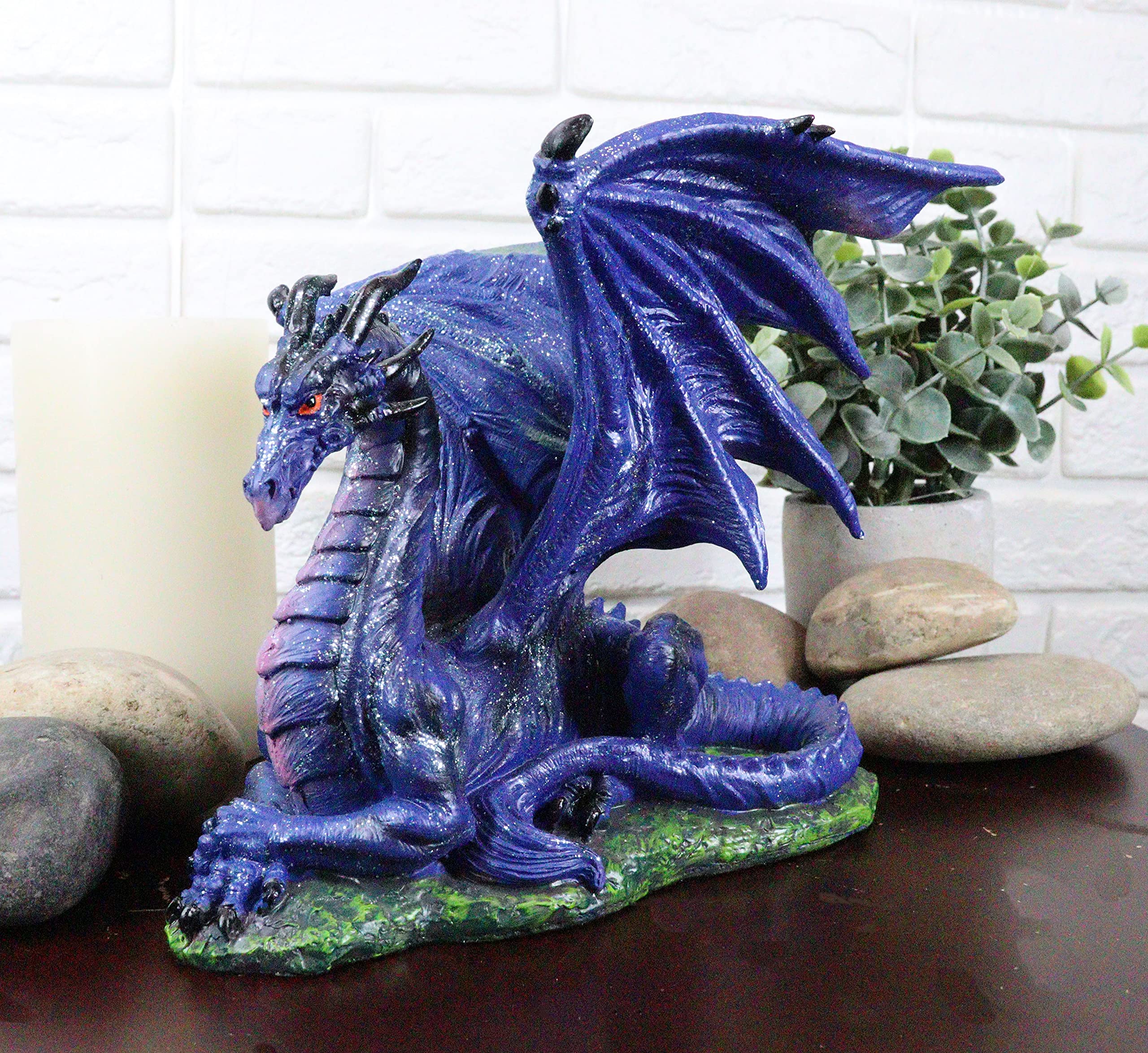 Ebros Fantasy Glitter Blue Midnight Dragon in Repose Statue 8" Long Land of The Dragons Collectible Home Decor Figurine Medieval Renaissance Al...