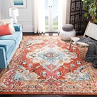 SAFAVIEH Monaco Collection Area Rug - 8' x 10', Orange & Light Blue, Boho Chic Medallion Distressed Design, Non-Shedding & Easy Care, Ideal for High Traffic Areas in Living Room, Bedroom (MNC243H)