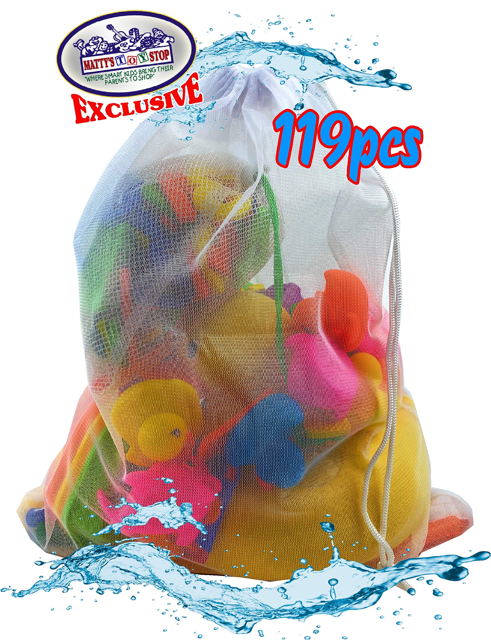 Mɑtty's Toy Stop 119pcs Ultimate Bath Toys Set Featuring Giant Rubber Duck, Bath Stickers, Mirrors, Crayons, Sponge, Mini Animals, Medium Animals, Stacking Boats, Foam Letters, Numbers & Storage Bag