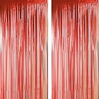 Red Foil Fringe Curtain Photo Booth Backdrops Metallic Tinsel Curtain for Wedding Engagement Bridal Shower Anniversary Birthday Baby Shower Bachelorette Christmas Celebration Party Decorations, 2pc