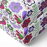 Bacati - 2 Pack Crib Fitted Sheets - Botanical Floral Birds Girls Soft Breathable 100% Cotton Percale Baby Sheets - Fits Standard 28 x 52 X 5 inches Crib & Toddler Mattresses (Purple)