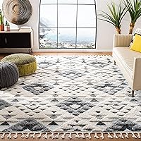SAFAVIEH Moroccan Tassel Shag Collection Area Rug - 8' x 10', Ivory & Grey, Boho Design, Non-Shedding & Easy Care, 2-inch Thick Ideal for High Traffic Areas in Living Room, Bedroom (MTS688F)