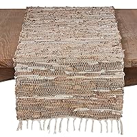 Fennco Styles Woven Chindi Leather Cotton Bohemian Design Table Runner 16