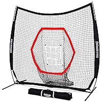 GoSports 7 ft x 7 ft Baseball & Softball Practice Hitting & Pitching Net with Bow Type Frame, Carry Bag and Strike Zone - Choose Red, Black, or PRO, Great for All Skill Levels
