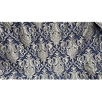 Chenille Baroque Upholstery, Damask Tapestry Chenille Fabric Blue/Silver Color. - Upholstery Fabric, 58