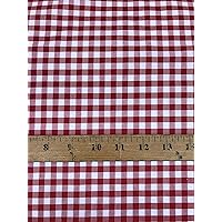 Gingham Fabric Burgundy, Polyester Cotton Blend, 60 Inches Wide, 1/4 Inch Check Gingham, Over 100 Yards in Stock, Sells by The Yard