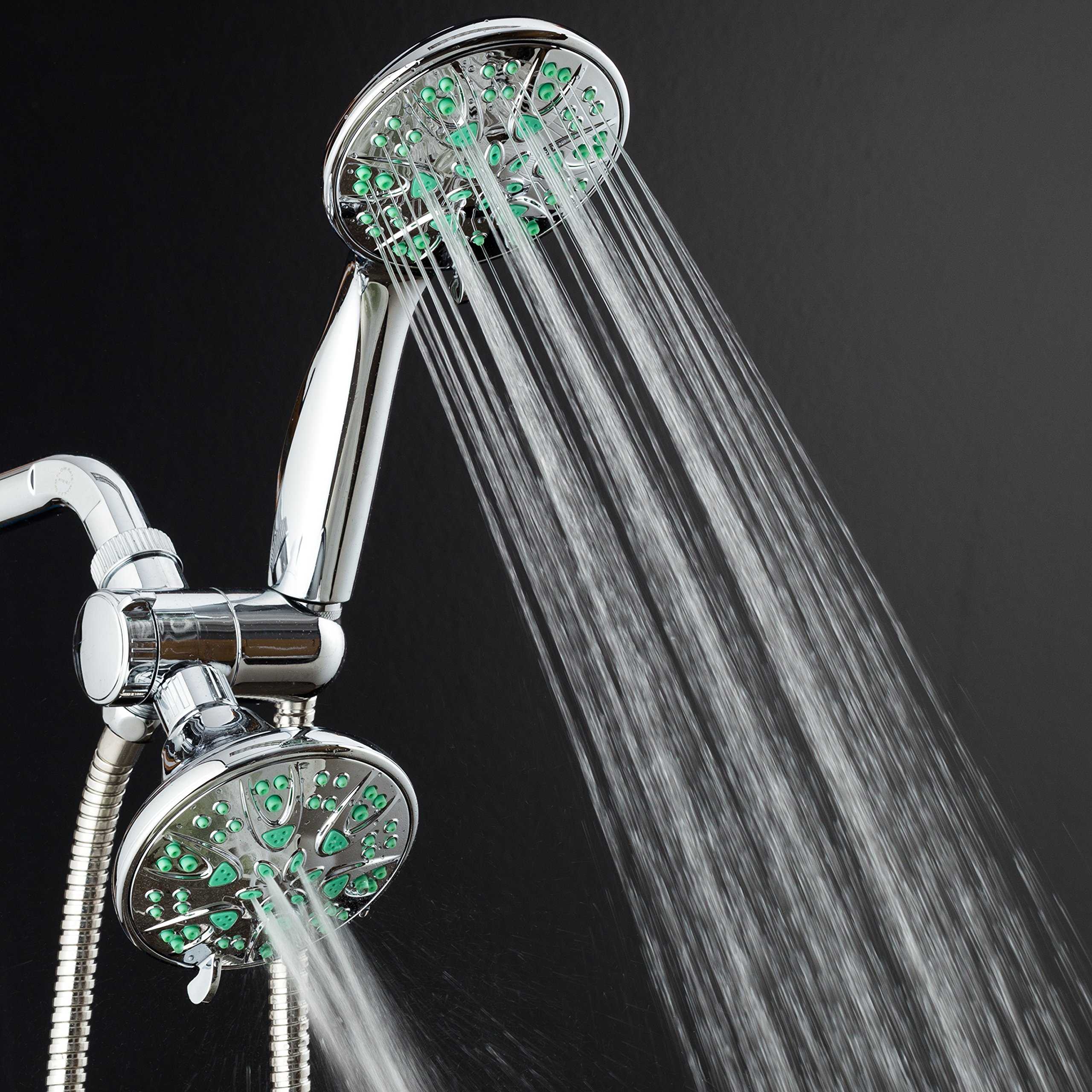 Antimicrobial/Anti-Clog High-Pressure 30-setting Dual Head Combination Shower by AquaDance with Microban Nozzle Protection From Growth of Mold, Mildew & Bacteria for a Healthier Shower– Coral Green