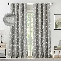 WEST LAKE Soft Gray Curtain Panels 95 Inches Length with Jacquard Embroidery Leaf Branches Semi Sheer Thick Linen Textured Drape Modern Window Treatment for Bedroom Living Room,Grommet Top,50