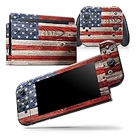 Compatible with Nintendo Switch Console Bundle - Skin Decal Protective Scratch-Resistant Removable Vinyl Wrap Cover - Wooden Grungy American Flag