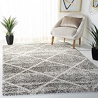 SAFAVIEH Hudson Shag Collection Area Rug - 8' x 10', Distressed Grey & Ivory, Trellis Design, Non-Shedding & Easy Care, 2-inch Thick Ideal for High Traffic Areas in Living Room, Bedroom (SGH281K)