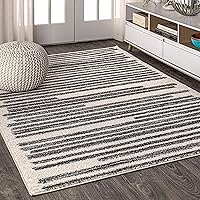 JONATHAN Y MOH207A-8 Khalil Modern Berber Stripe Indoor Farmhouse Area-Rug Bohemian Minimalistic Striped Easy-Cleaning Bedroom Kitchen Living Room Non Shedding, 8 X 10, Cream,Black