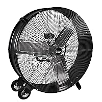Comfort Zone 30” High-Velocity 2-Speed Direct-Drive Industrial Drum Fan, Metal Construction, Rubber Wheels, Easy Grab Handle, Balanced Aluminum Blades, Ideal for Garage, Workshop or Warehouse, CZMC30