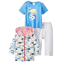Zutano Baby Boys Sunfish Hooded Sweatshirt with Screen Tee and Pant Set