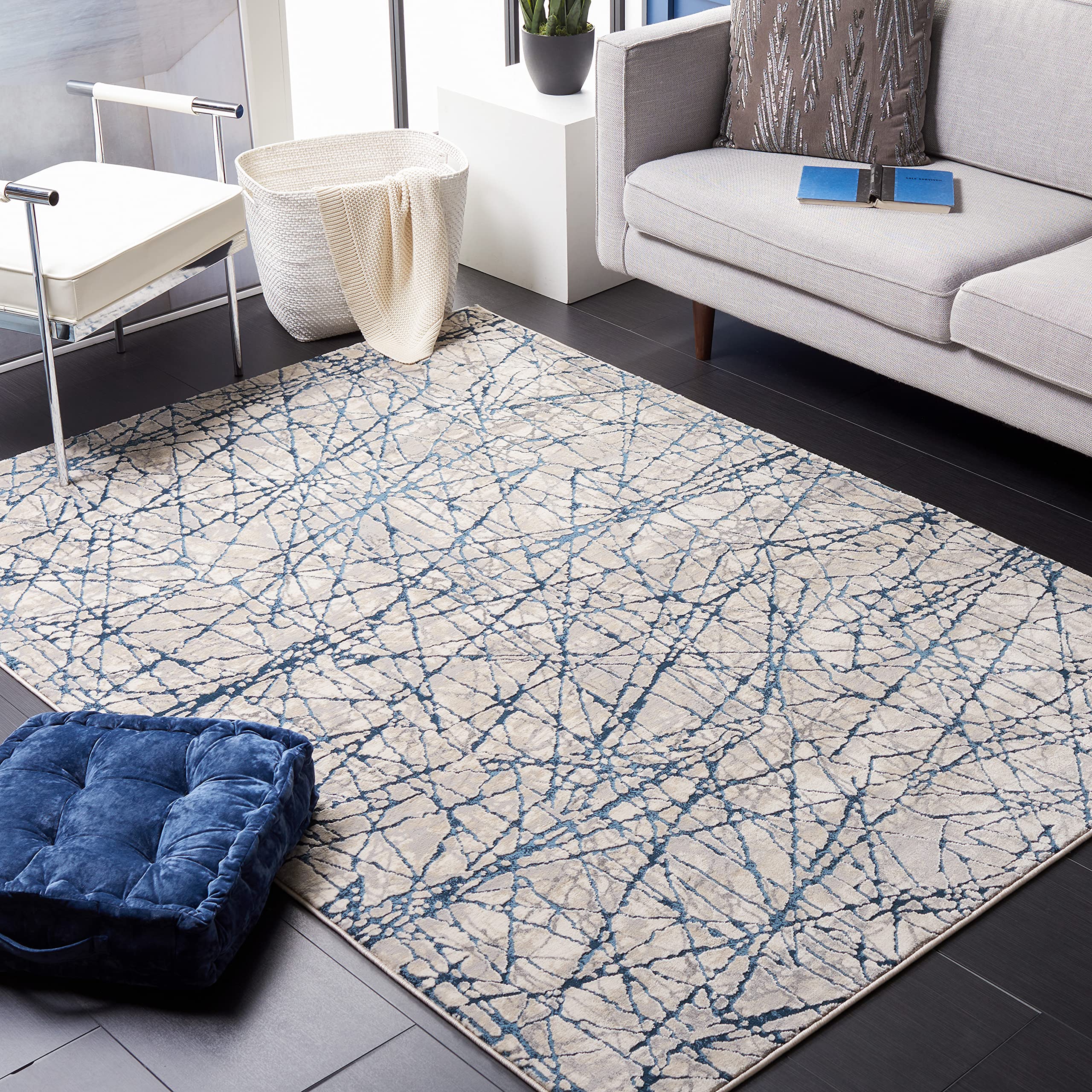 SAFAVIEH Meadow Collection 8' x 10' Navy/Ivory MDW324B Modern Abstract Area Rug