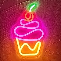 Cupcake Neon Sign for Wall Decor Cupcake with Cherry LED Neon Light Sign Cake Party Decoration Cupcake Sign for Bedroom, Dorm Room, Party, Bakery Shop Business Decor