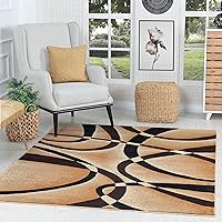 GLORY RUGS Modern Area Rug 4x6 Beige Swirls Carpet Bedroom Living Room Contemporary Dining Accent Sevilla Collection 4816A (Brown)