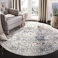 SAFAVIEH Madison Collection Area Rug - 8' Round, Grey & Ivory, Oriental Snowflake Medallion Distressed Design, Ideal for High Traffic Areas in Living Room, Bedroom, Dining (MAD603F-8R)