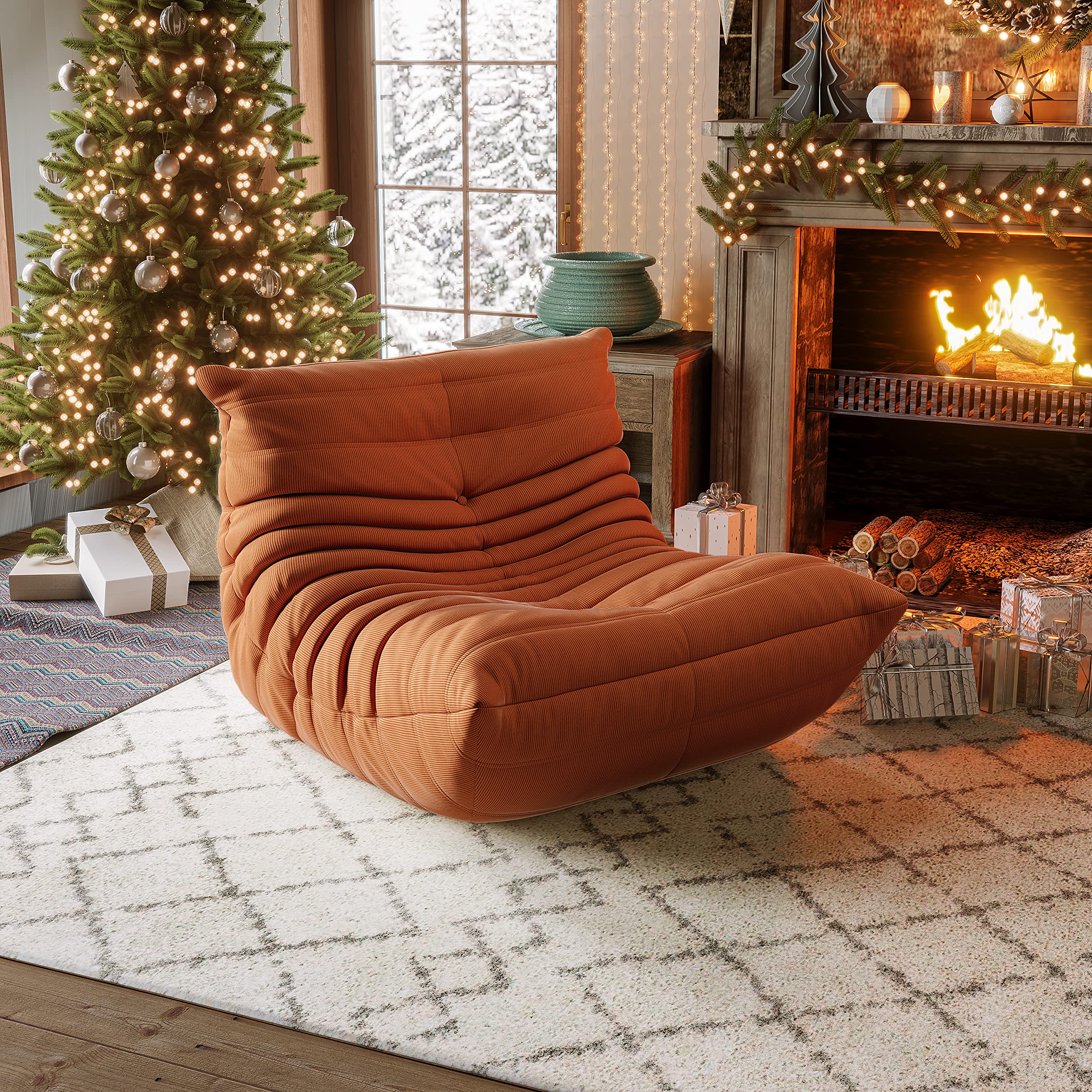 1inchome Fireside Chair, Soft Corduroy Lounge Chair Lazy Floor Sofa Accent Bean Bag Couch for Living Room Corner Chair Bedroom Salon Office