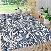 JONATHAN Y SMB119B-3 Nevis Palm Frond Indoor Outdoor Area-Rug Coastal Floral Easy-Cleaning Bedroom Kitchen Backyard Patio Non Shedding, 3 X 5, Navy/Ivory