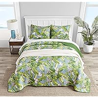 Tommy Bahama - King Quilt Set, Reversible Cotton Bedding with Matching Shams, Lightweight Home Decor for All Seasons (Aregada Dock Green/Sky Blue, King)