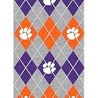 Clemson University Fleece Fabric Sold by The Yard-Clemson Tigers Heather Argyle Fleece Blanket Fabric-SYKEL CLEM1148