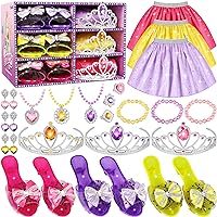 Princess Dress Up Toys & Jewelry Boutique - Complete Set with Costumes, Skirts, Shoes, Crowns, Accessories - Ideal Girls Role Play Gift for 3 4 5 6 Year Toddler Birthday Parties Party Favors