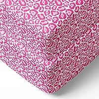 Bacati - 2 Pack Girls Essentials Classic Super Soft Breathable 100% Cotton Muslin Baby Crib Fitted Sheets - Fits Standard 28 x 52 x 5 Crib & Toddler Mattresses (Ikat Leopard Fuschia)
