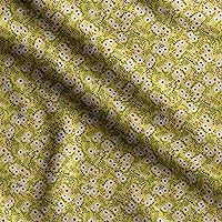Soimoi Floral Printed, Cotton Satin Spandex, Sewing Fabric by The Yard 54 Inch Wide, Decorative Fabric for Dresses and Home Accents, Lime Green